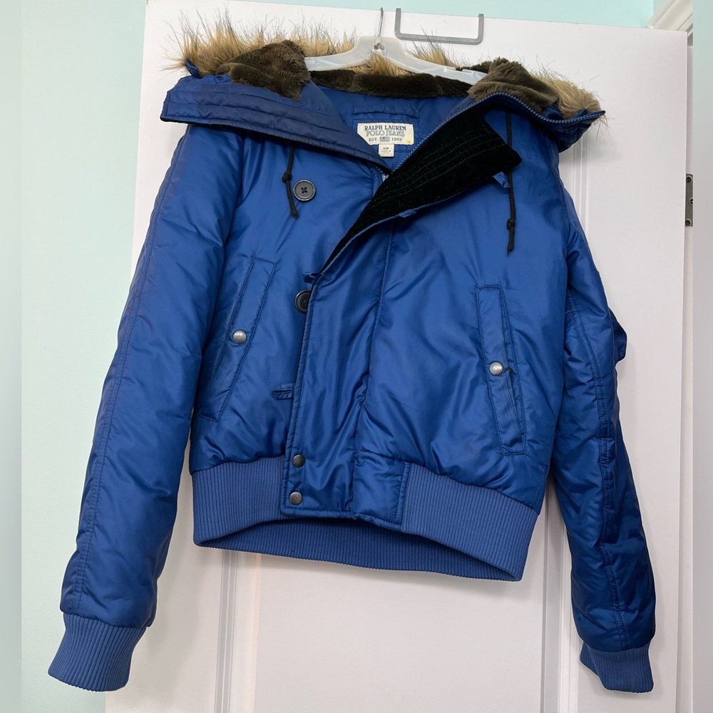 Ralph Lauren Bomber Puffer Jacket with Faux Fur Trim Hood